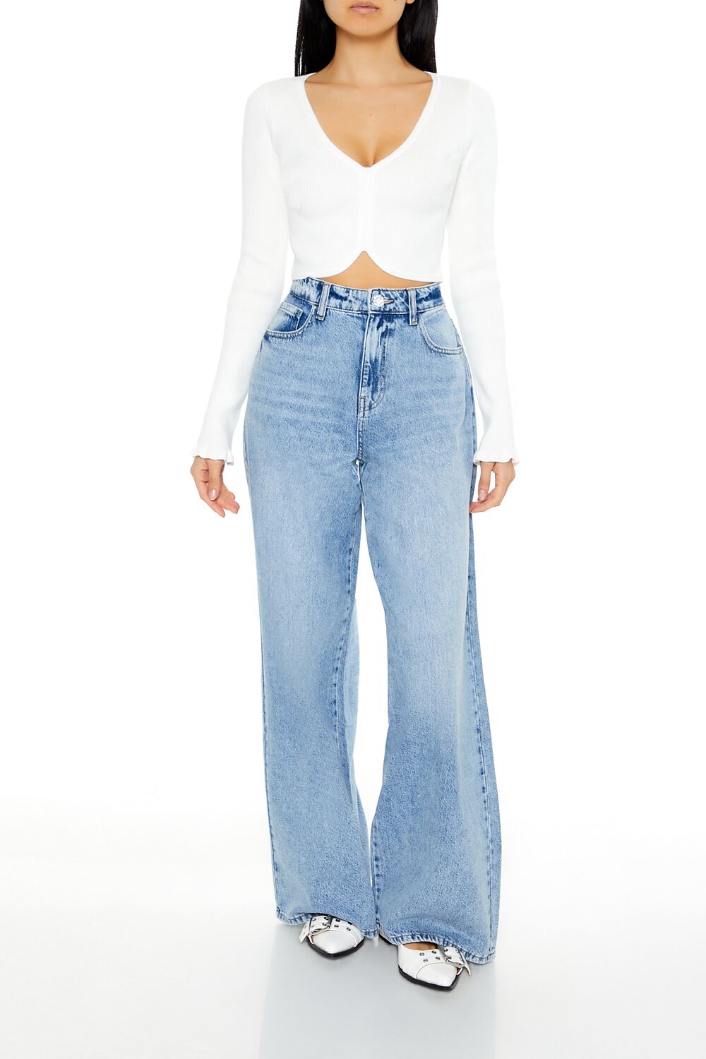 Cropped Tulip-Hem Sweater-Knit Top - Image 7