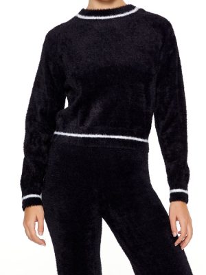 Two-Tone Fuzzy Knit Sweater