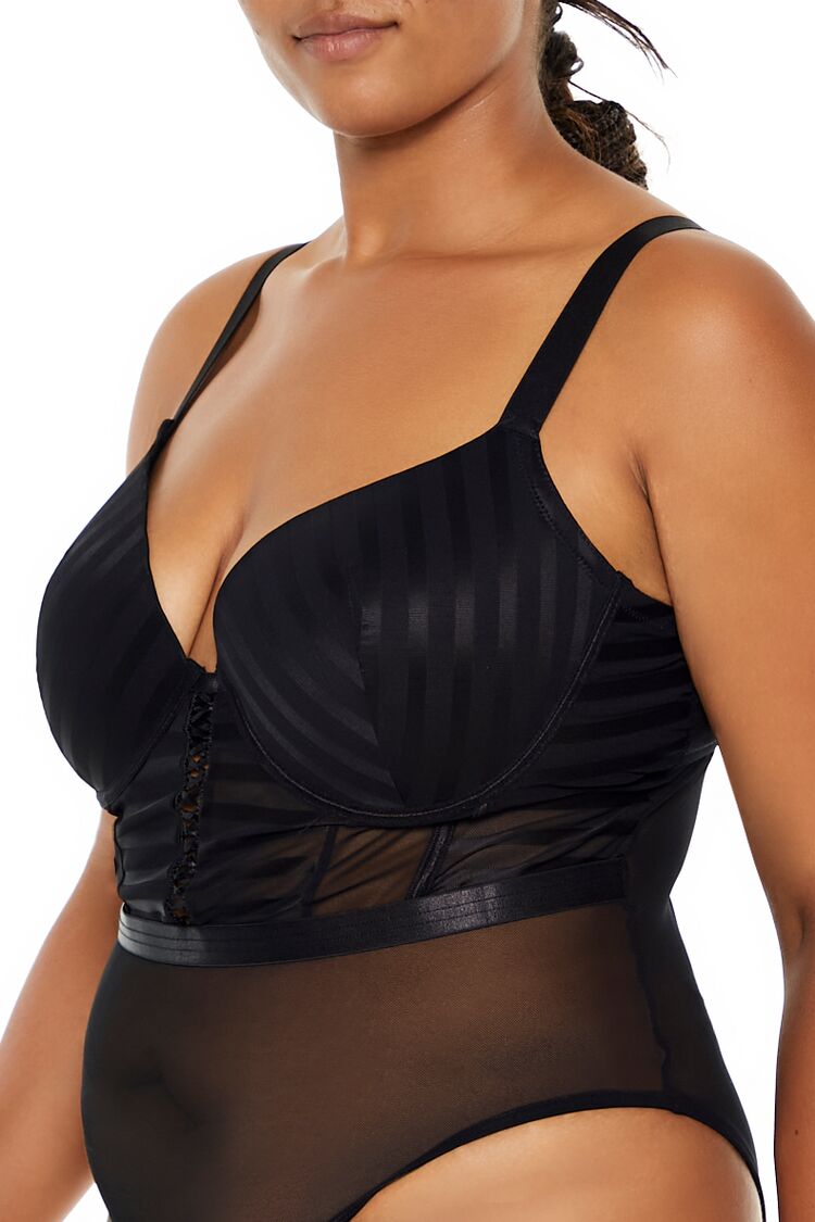 Plus Size Sheer Striped Bodysuit - Image 3