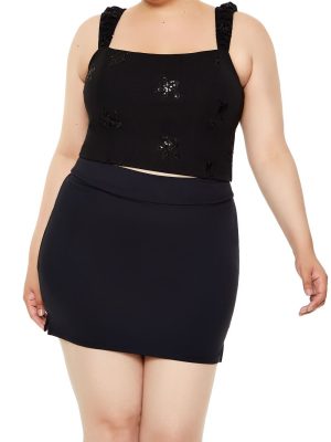 Plus Size Flower Sequin Crop Top