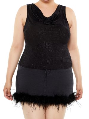 Plus Size Glitter Knit Cowl Tank Top