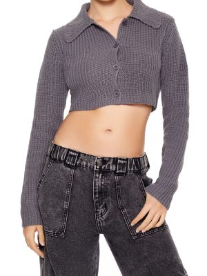 Cropped Rib-Knit Cardigan Sweater