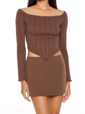 Off-the-Shoulder V-Hem Sweater