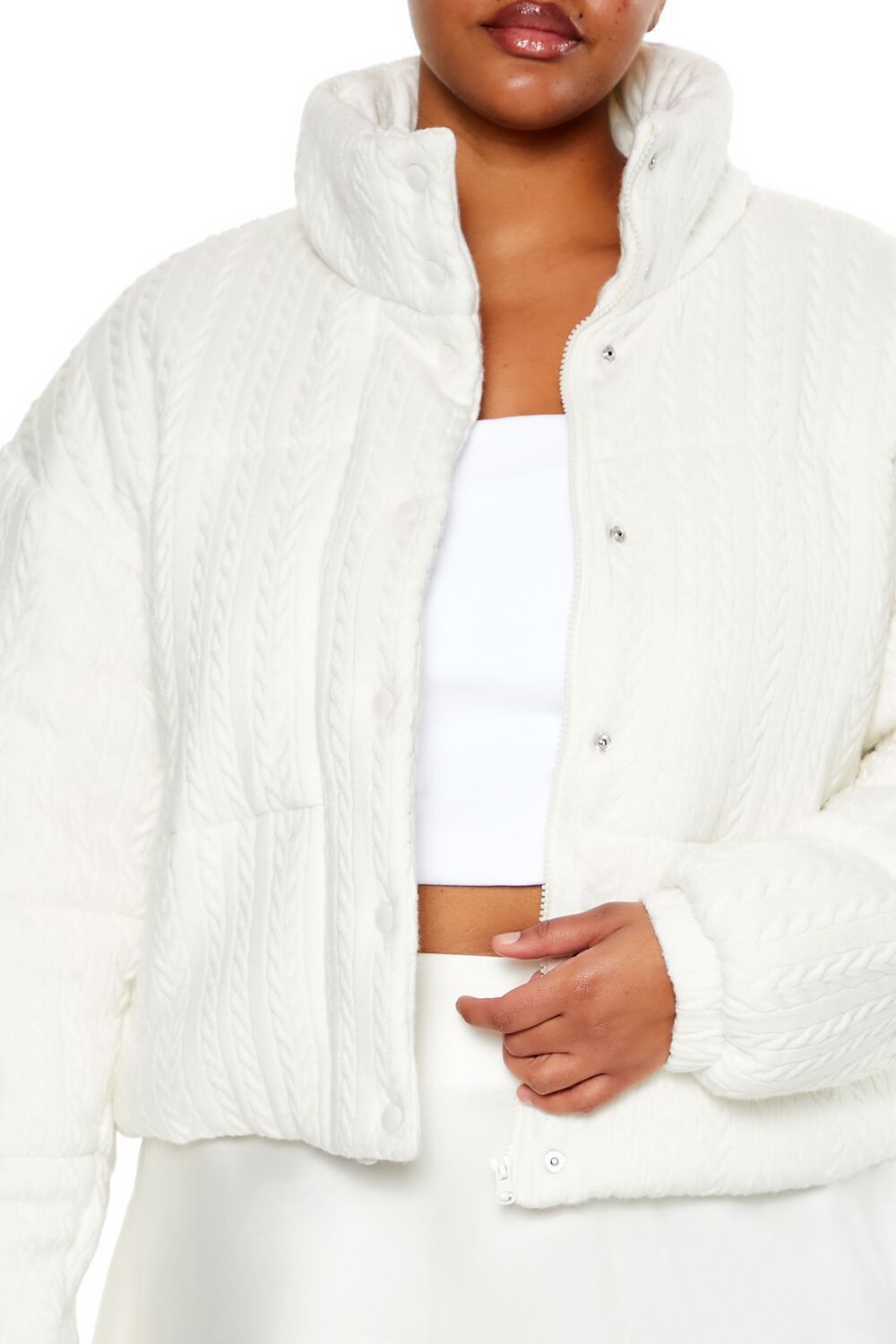 Plus Size Cable Knit Puffer Jacket - Image 2