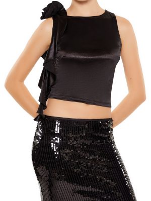 Satin Rosette Sash Crop Top