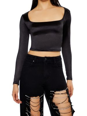 Satin Square-Cut Crop Top