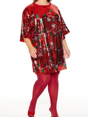 Plus Size Sequin Christmas Lights T-Shirt Dress