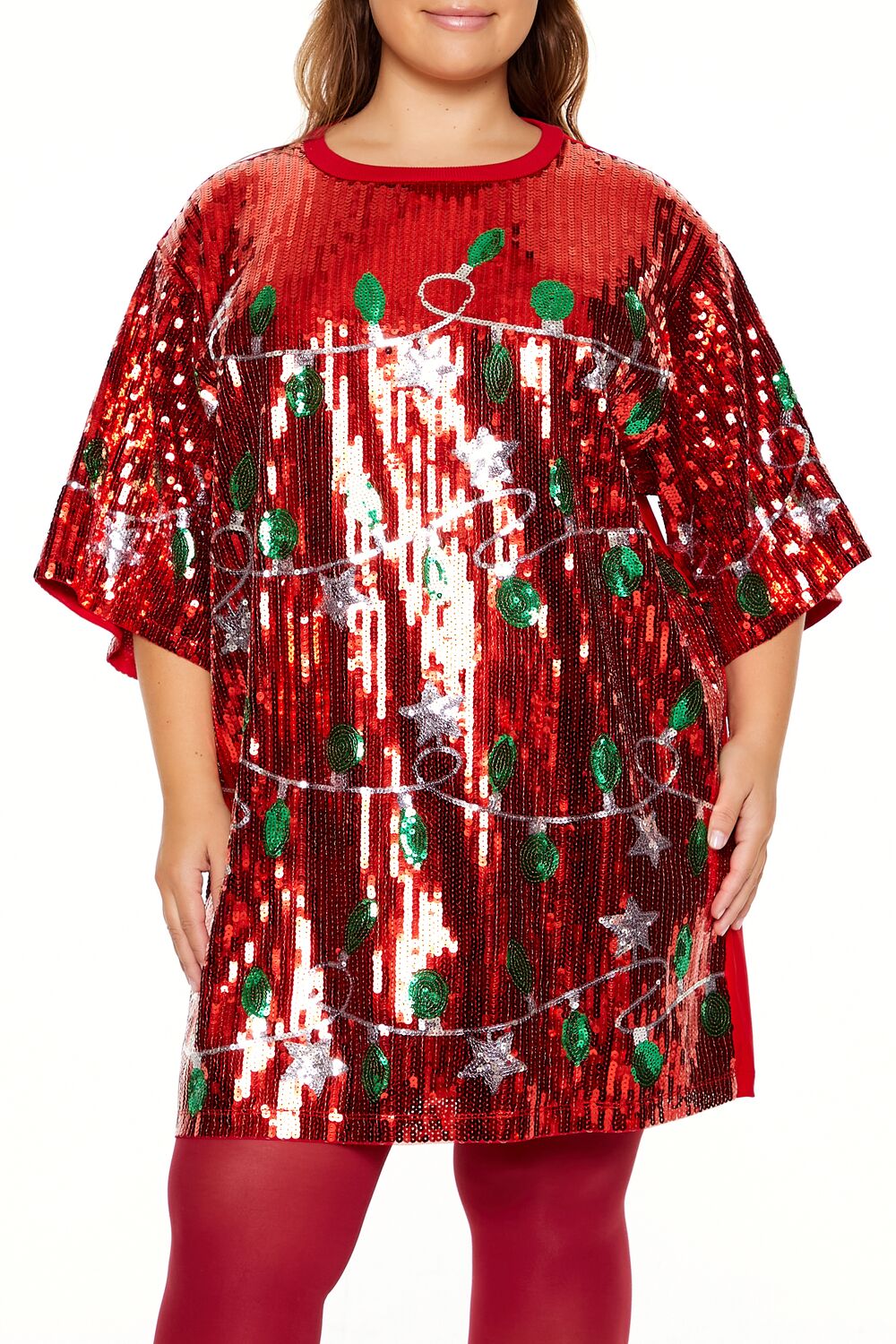 Plus Size Sequin Christmas Lights T-Shirt Dress - Image 2