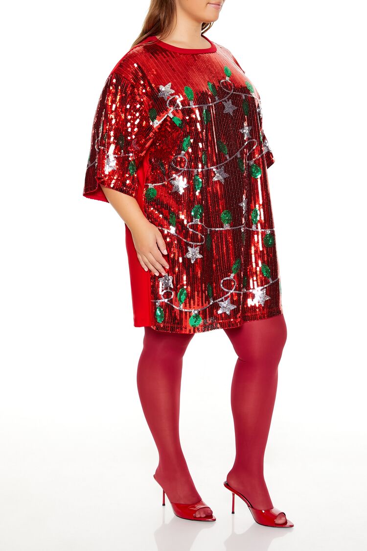 Plus Size Sequin Christmas Lights T-Shirt Dress - Image 3