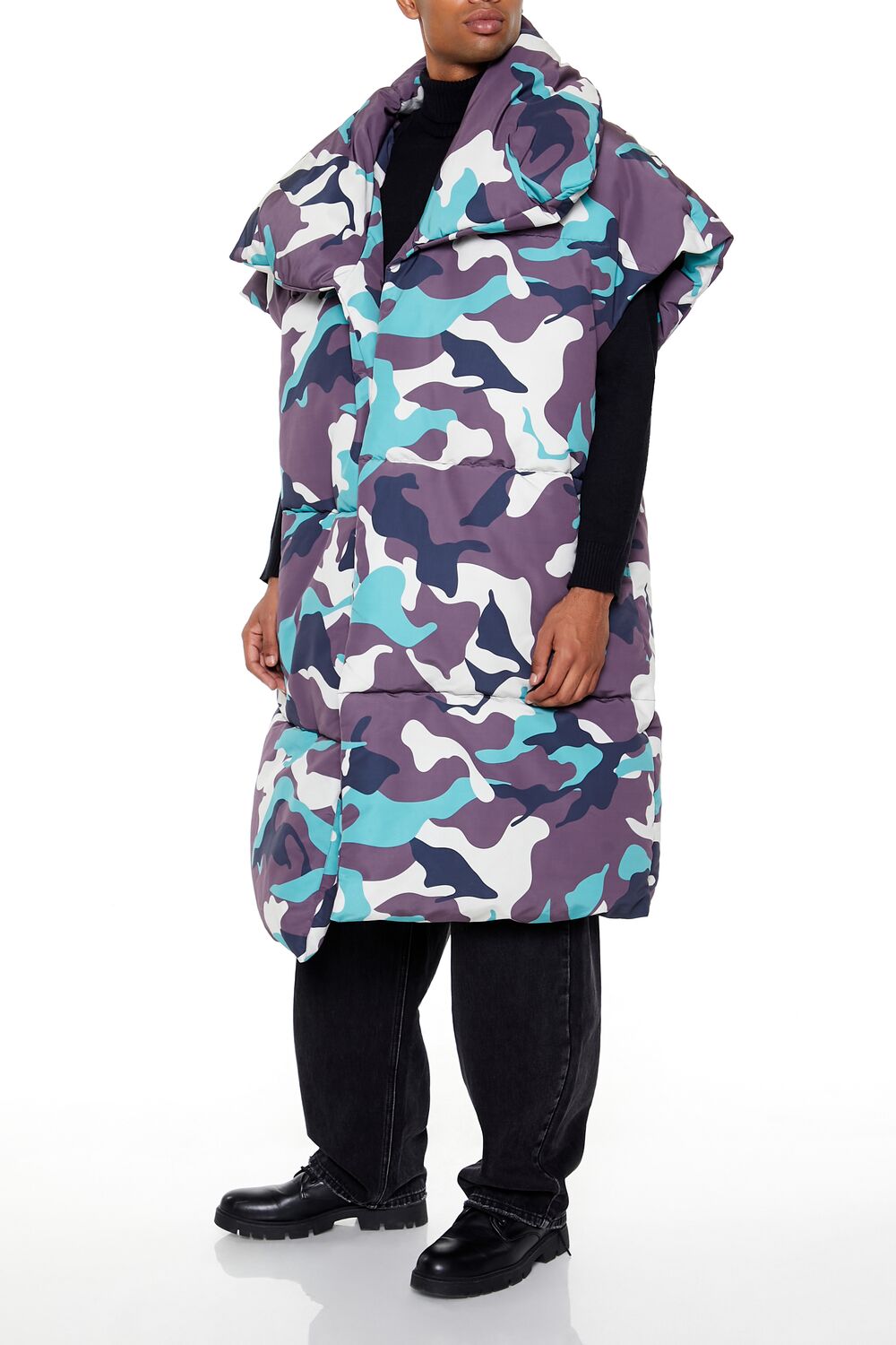 Camo Print Longline Puffer Vest - Image 4