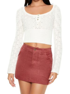 Cropped Pointelle Sweater