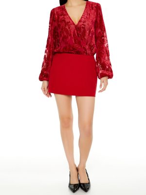Flocked Paisley Surplice Bodysuit