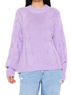 Ribbed-Trim Cable Knit Sweater