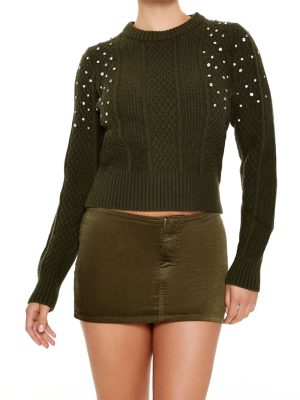Faux Gem Cable Knit Sweater