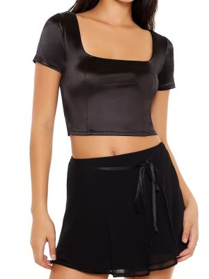 Satin Square-Neck Crop Top