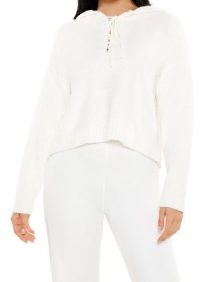 Hooded Lace-Up Sweater