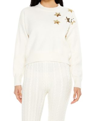 Sequin Star Drop-Sleeve Sweater