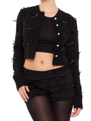 Bow & Faux Pearl Cardigan Sweater