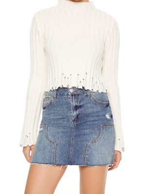 Distressed Mock Neck Sweater