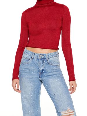 Glitter Knit Turtleneck Crop Top