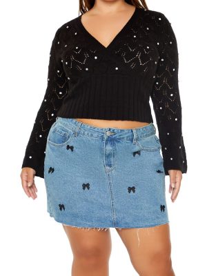 Plus Size Pointelle Surplice Sweater