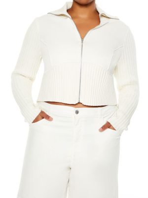 Plus Size Cropped Zip-Up Sweater