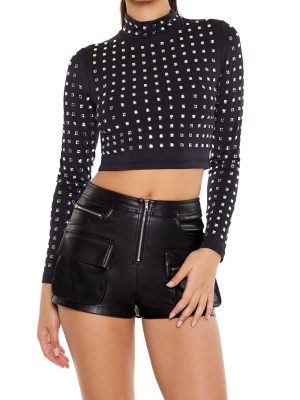 Rhinestone Mock Neck Crop Top