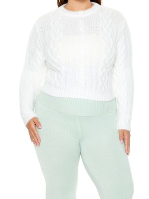Plus Size Fuzzy Cable Knit Sweater