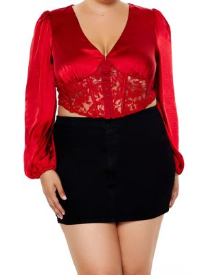 Plus Size Satin Corset Crop Top