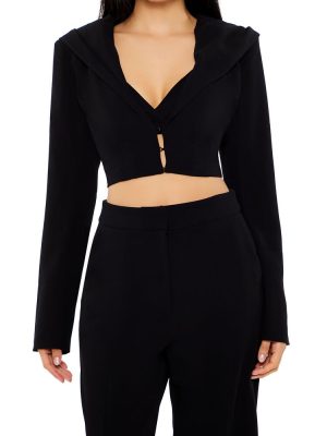 Plunging Hooded Cropped Blazer