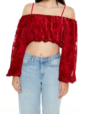 Paisley Open-Shoulder Crop Top