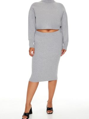 Plus Size Sweater-Knit Top & Skirt Set