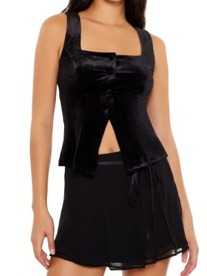 Velvet Button-Front Tank Top