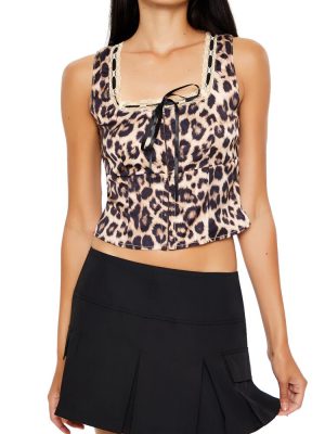 Satin Leopard Print Ribbon Crop Top