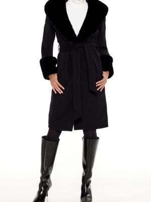 Faux Fur-Trim Faux Suede Wrap Coat