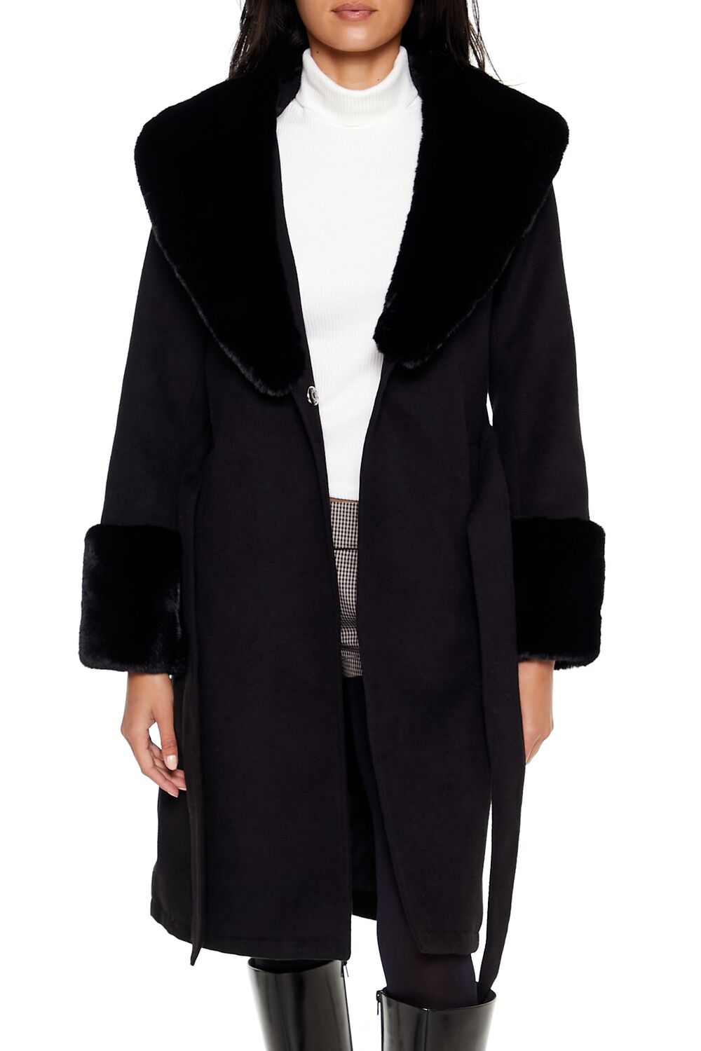 Faux Fur-Trim Faux Suede Wrap Coat - Image 2
