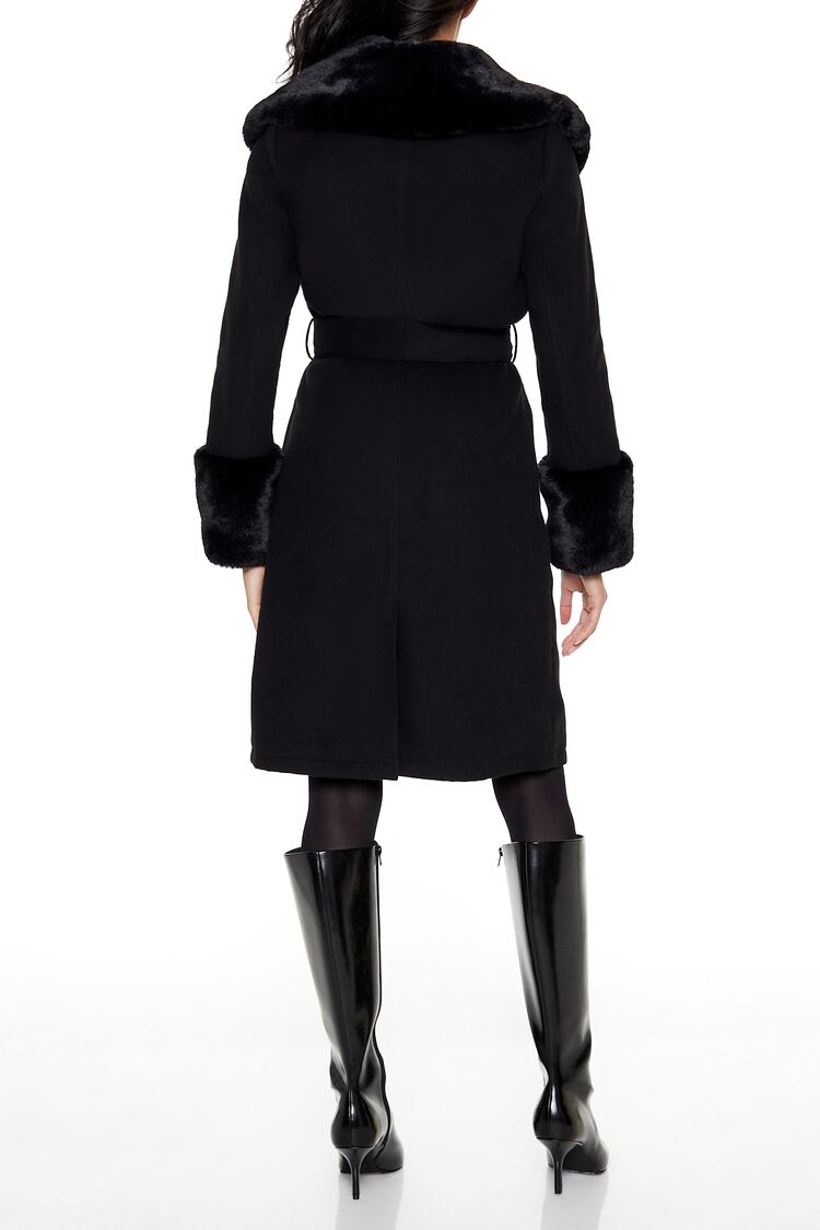 Faux Fur-Trim Faux Suede Wrap Coat - Image 4
