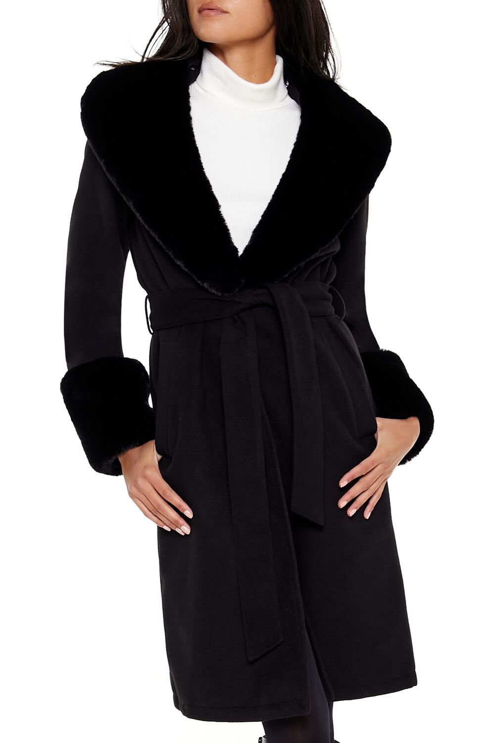 Faux Fur-Trim Faux Suede Wrap Coat - Image 5
