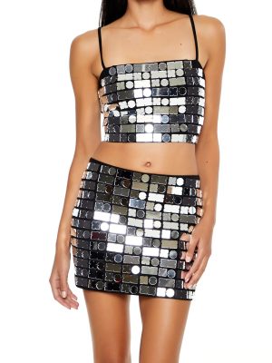 Metallic Mirrored Geo Cropped Cami