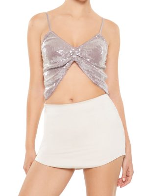 Sequin Notched-Hem Cropped Cami