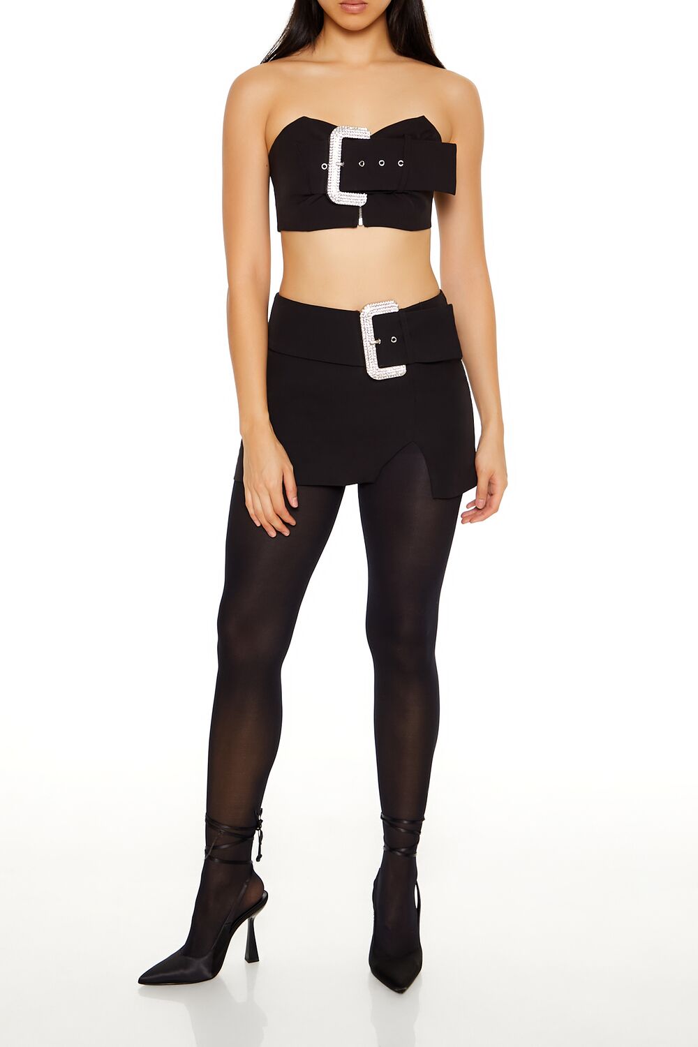 Rhinestone Buckle Tube Crop Top - Image 2