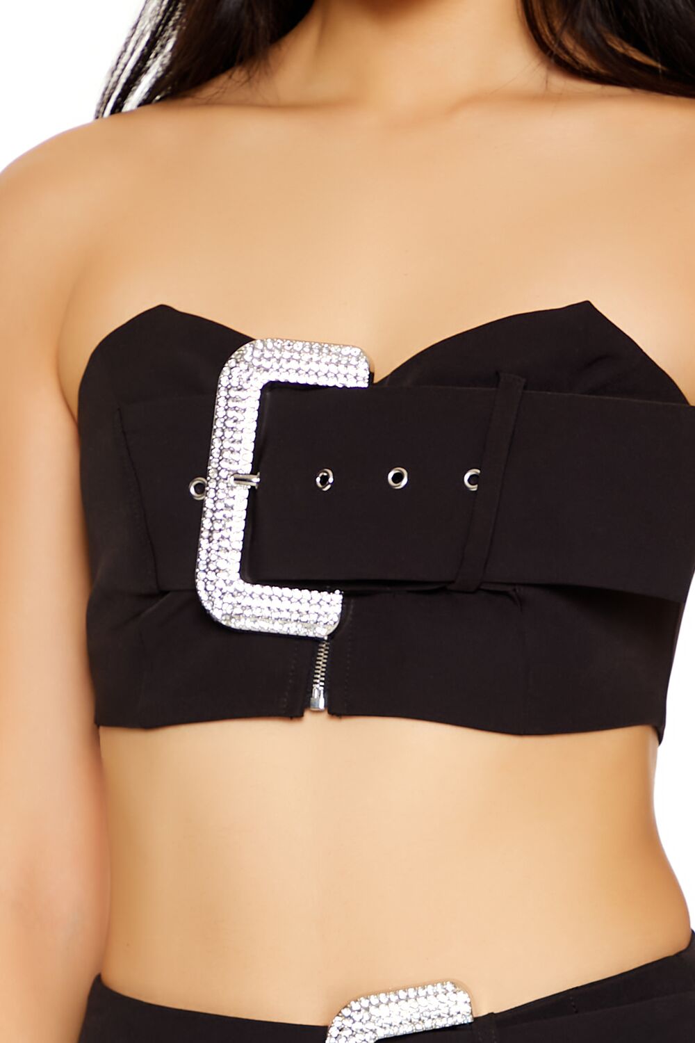 Rhinestone Buckle Tube Crop Top - Image 3