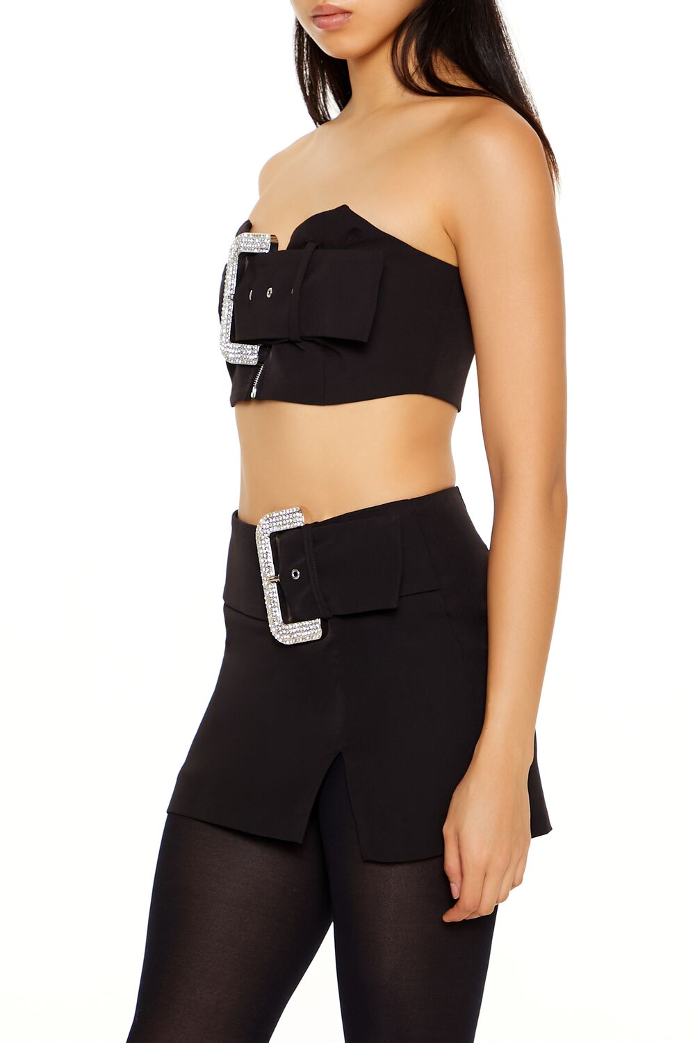 Rhinestone Buckle Tube Crop Top - Image 4