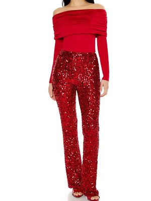 Sequin Mid-Rise Flare Pants