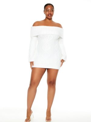 Plus Size Cable Knit Mini Sweater Dress