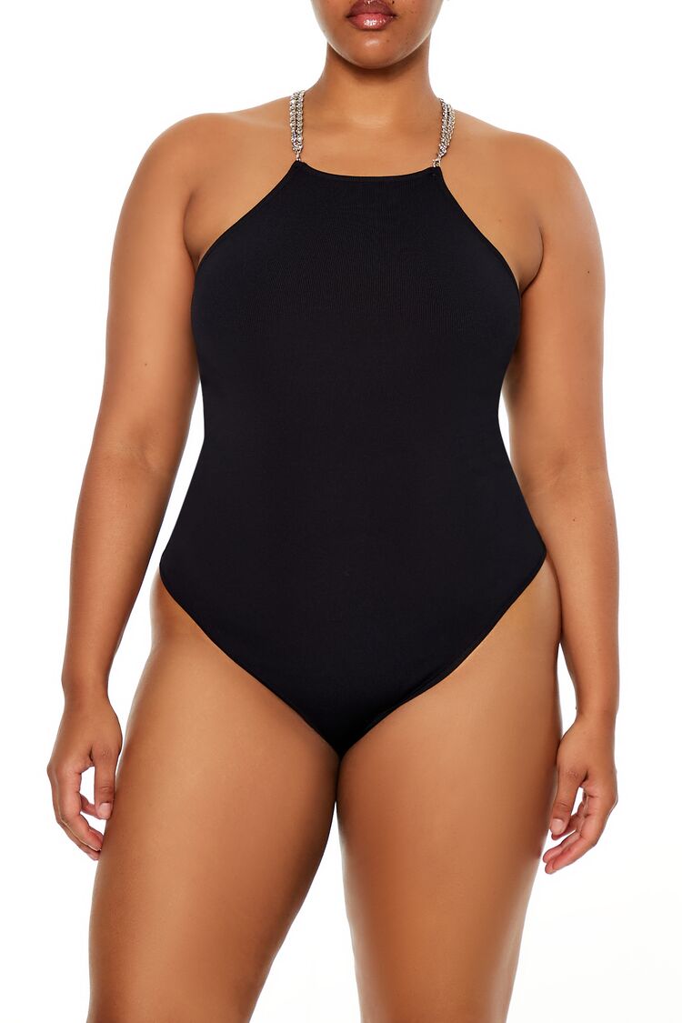 Plus Size Faux Gem Sweater-Knit Bodysuit - Image 2