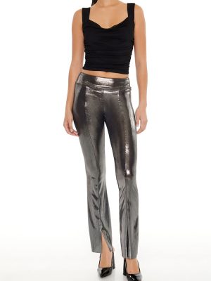 Metallic Mid-Rise Flare Leggings