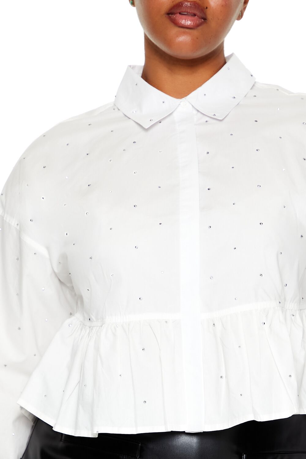Plus Size Rhinestone Peplum Shirt - Image 3
