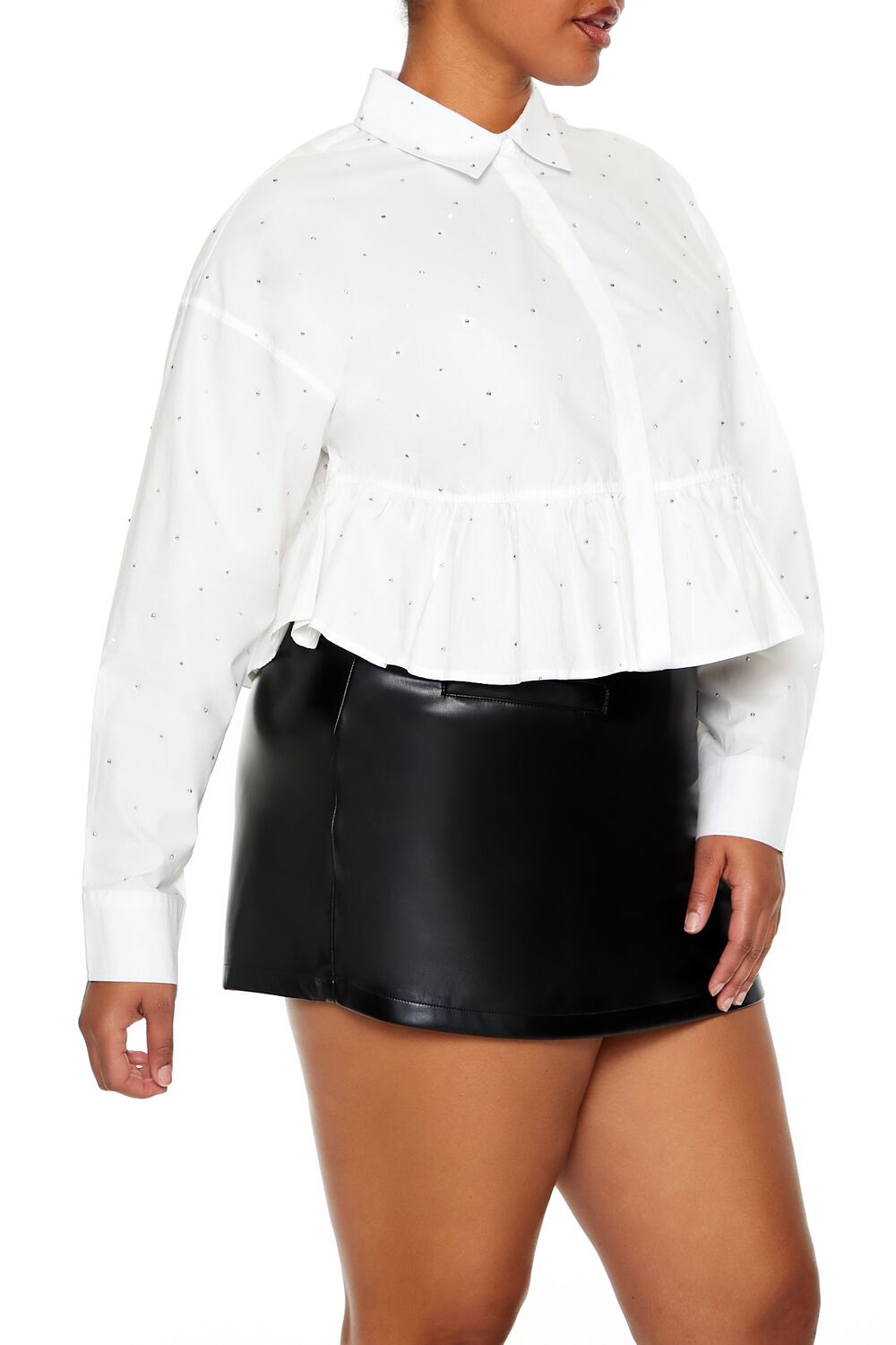 Plus Size Rhinestone Peplum Shirt - Image 4