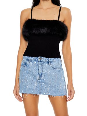 Faux Fur-Trim Sweater-Knit Cami